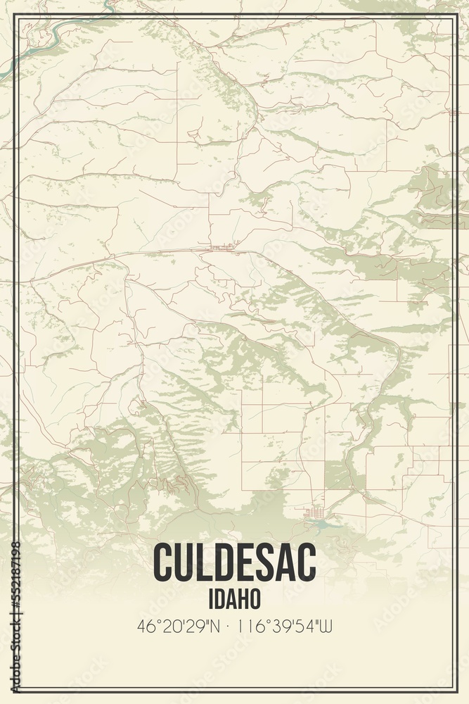 Retro US city map of Culdesac, Idaho. Vintage street map.