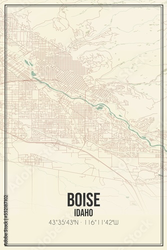 Retro US city map of Boise  Idaho. Vintage street map.