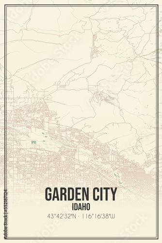 Retro US city map of Garden City, Idaho. Vintage street map.