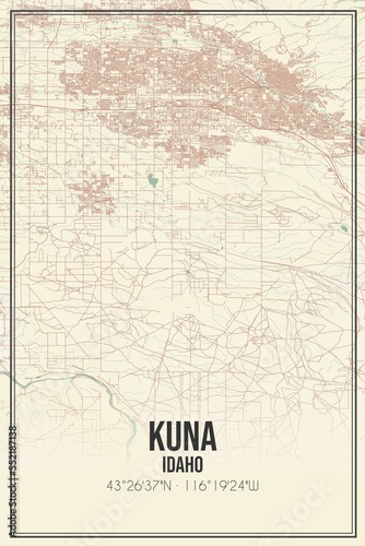 Retro US city map of Kuna, Idaho. Vintage street map. photo