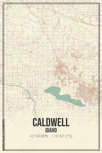 Retro US city map of Caldwell, Idaho. Vintage street map. photo