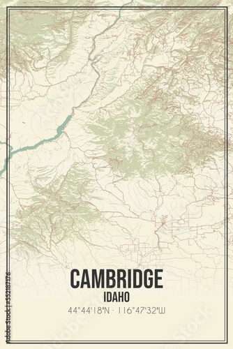 Retro US city map of Cambridge  Idaho. Vintage street map.