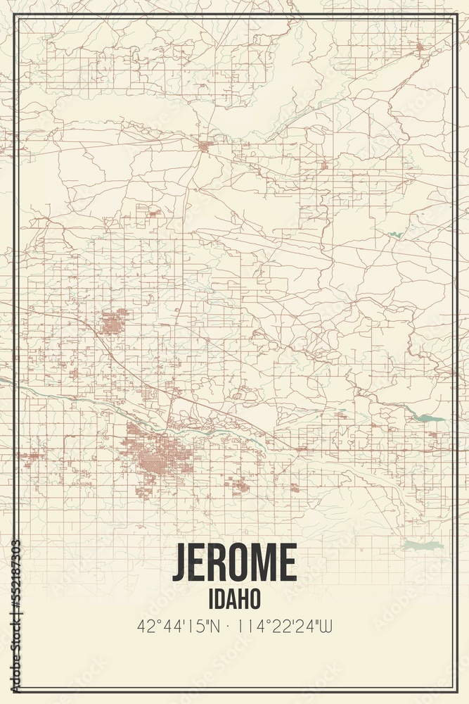 Retro US city map of Jerome, Idaho. Vintage street map.