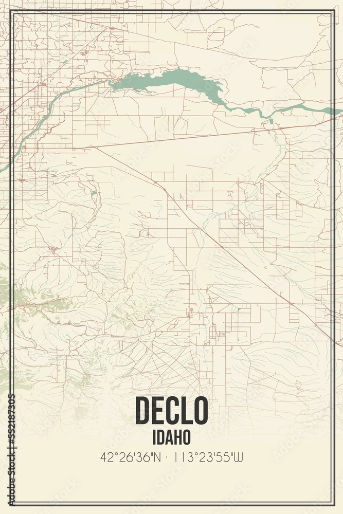 Retro US city map of Declo, Idaho. Vintage street map.