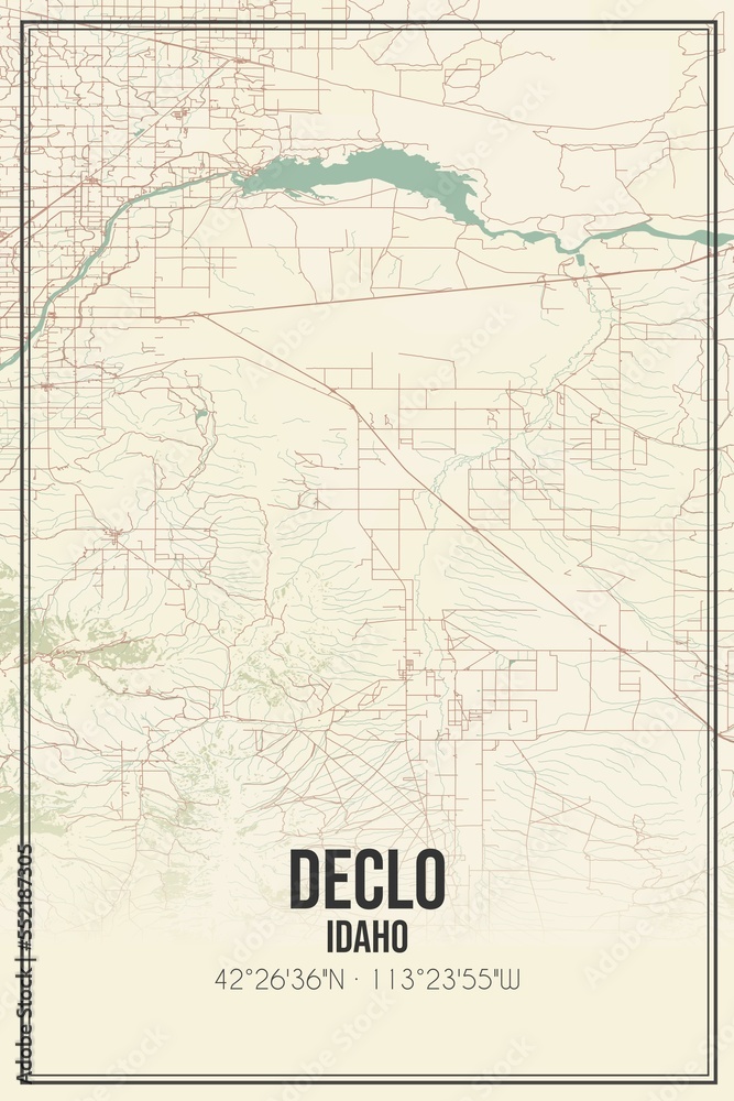 Fototapeta premium Retro US city map of Declo, Idaho. Vintage street map.
