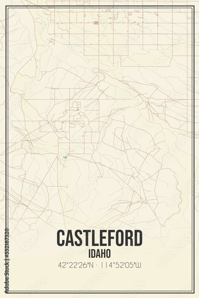 Retro US city map of Castleford, Idaho. Vintage street map.