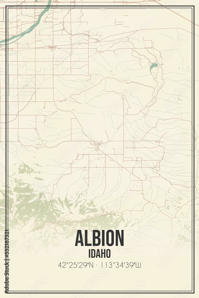Retro US city map of Albion, Idaho. Vintage street map.