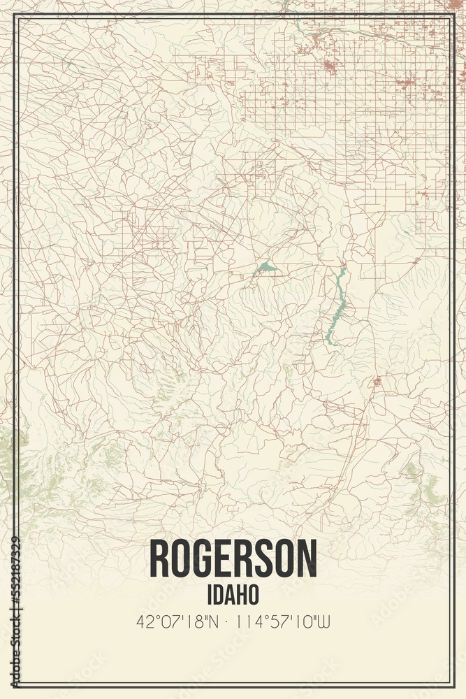 Retro US city map of Rogerson, Idaho. Vintage street map.