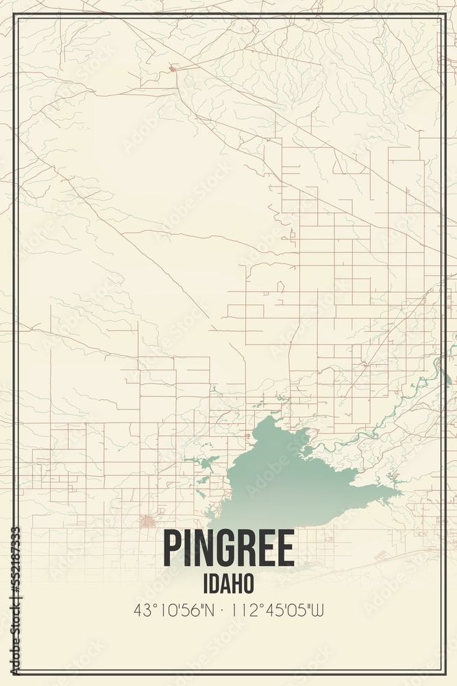 Retro US city map of Pingree, Idaho. Vintage street map.