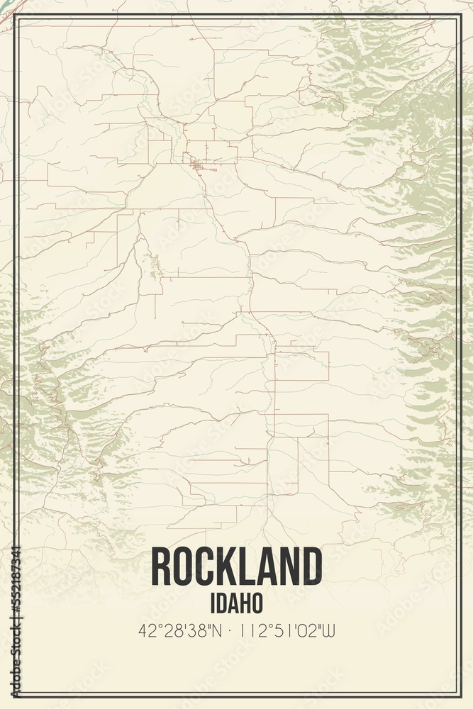 Fototapeta premium Retro US city map of Rockland, Idaho. Vintage street map.