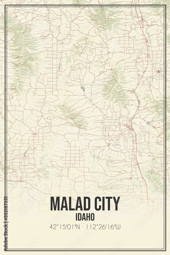 Retro US city map of Malad City, Idaho. Vintage street map.