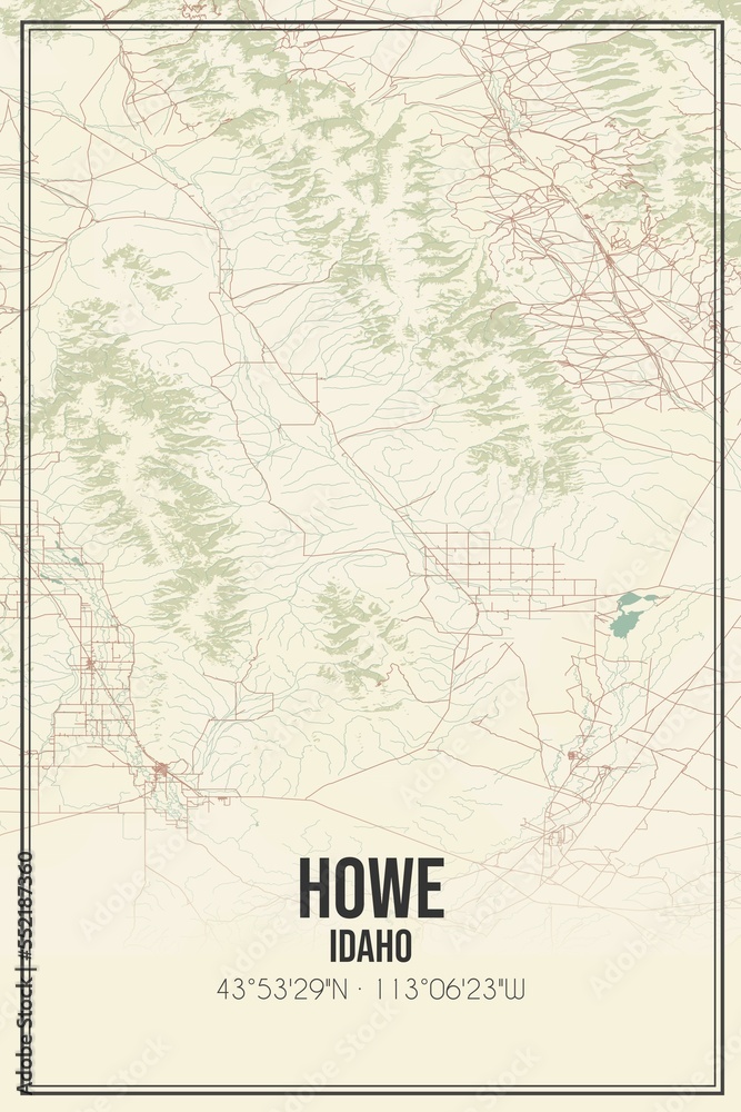 Retro US city map of Howe, Idaho. Vintage street map.