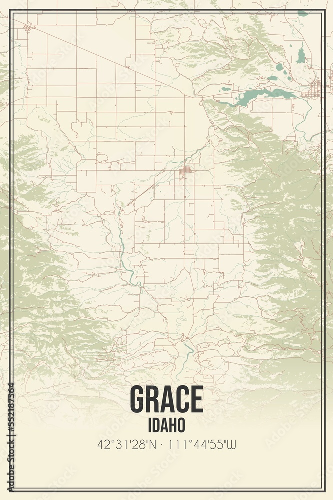 Fototapeta premium Retro US city map of Grace, Idaho. Vintage street map.