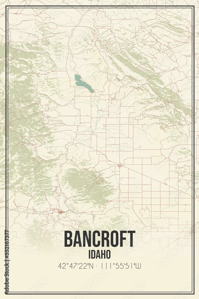 Retro US city map of Bancroft, Idaho. Vintage street map.