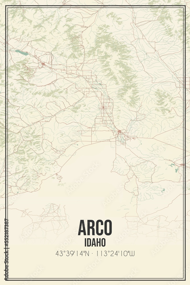 Retro US city map of Arco, Idaho. Vintage street map.