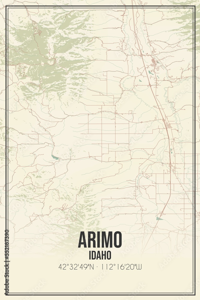 Retro US city map of Arimo, Idaho. Vintage street map.