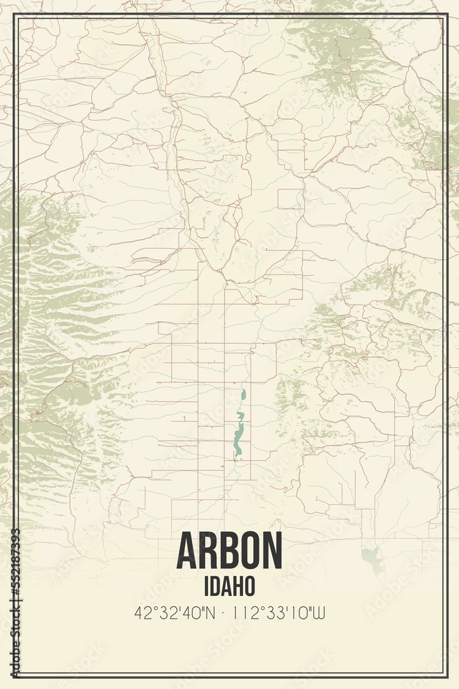Retro US city map of Arbon, Idaho. Vintage street map.