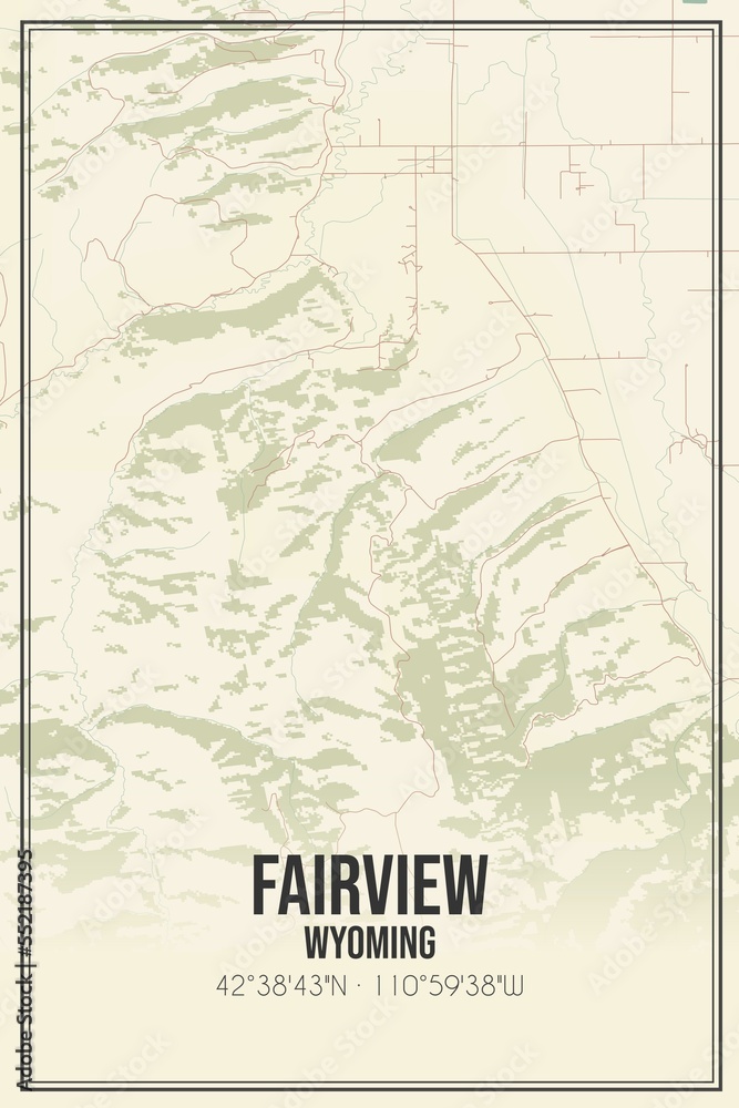 Retro US city map of Fairview, Wyoming. Vintage street map.