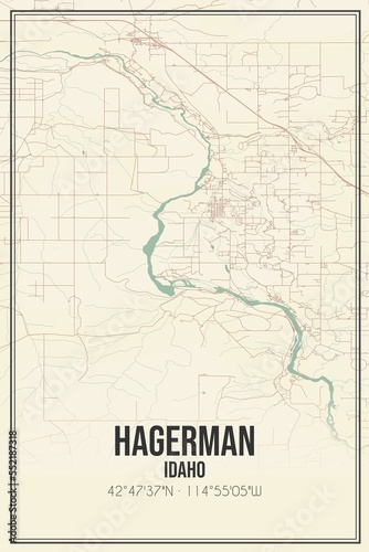 Retro US city map of Hagerman  Idaho. Vintage street map.