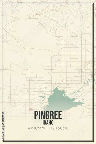 Retro US city map of Pingree  Idaho. Vintage street map.