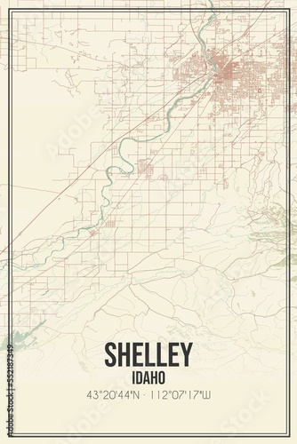 Retro US city map of Shelley  Idaho. Vintage street map.