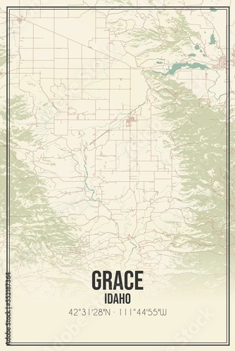 Retro US city map of Grace, Idaho. Vintage street map. © Rezona