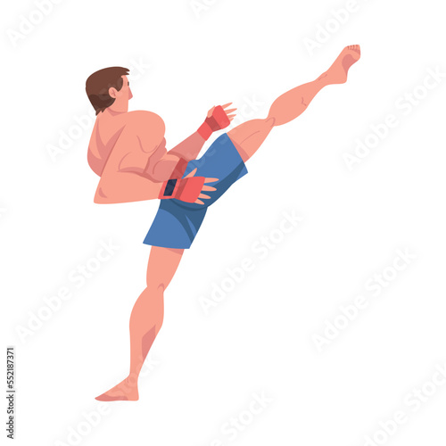 Mixed Martial Arts with Man Fighter in Shorts and Boxing Gloves Engaged in Full-contact Combat Sport Vector Illustration