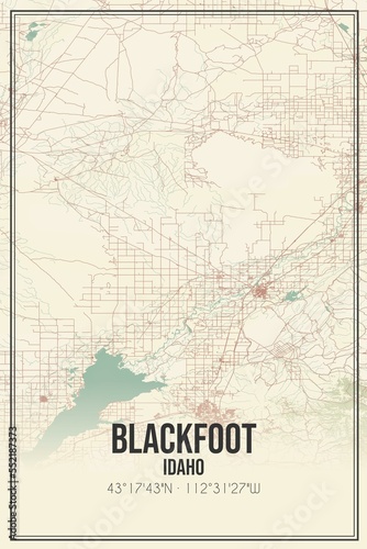 Retro US city map of Blackfoot, Idaho. Vintage street map. photo