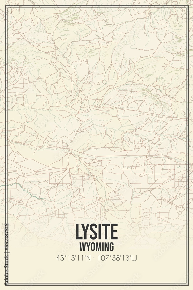 Retro US city map of Lysite, Wyoming. Vintage street map.