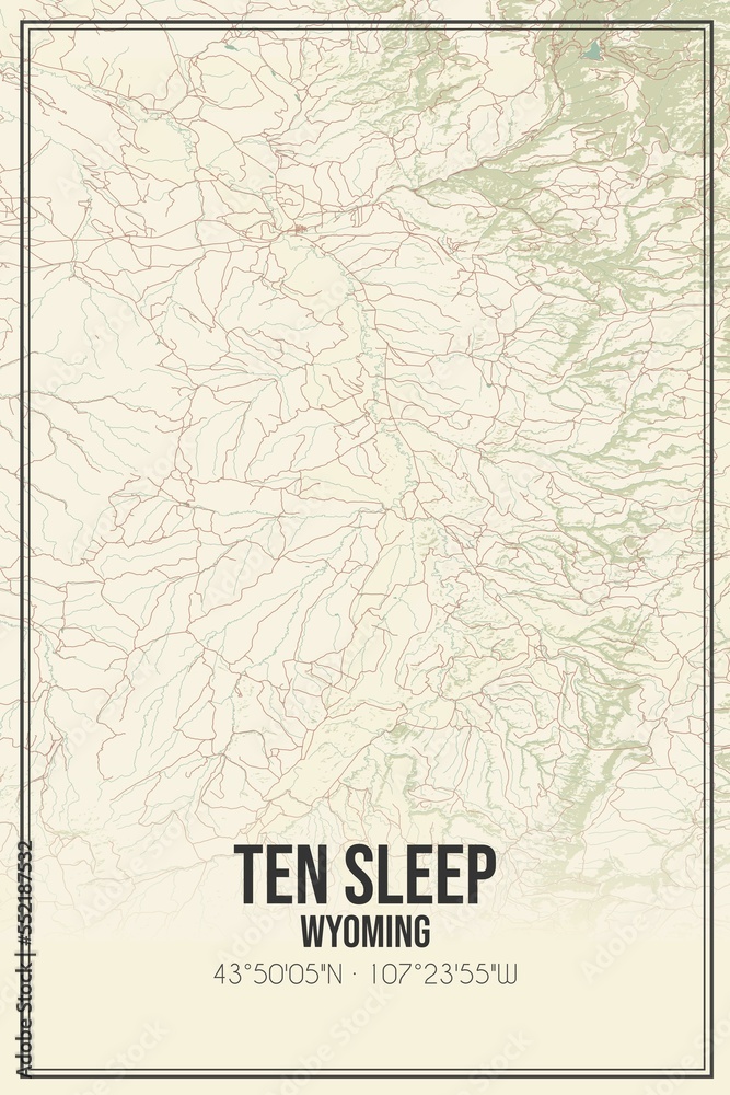 Retro US city map of Ten Sleep, Wyoming. Vintage street map.