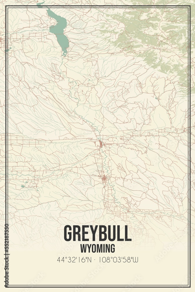 Retro US city map of Greybull, Wyoming. Vintage street map.