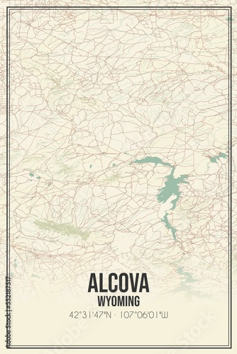 Retro US city map of Alcova  Wyoming. Vintage street map.
