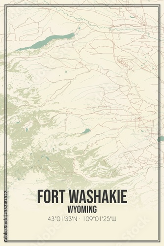 Retro US city map of Fort Washakie, Wyoming. Vintage street map. photo