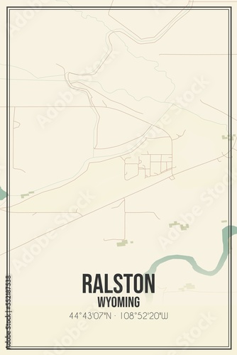 Retro US city map of Ralston, Wyoming. Vintage street map. photo