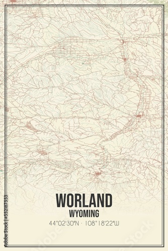 Retro US city map of Worland, Wyoming. Vintage street map. photo