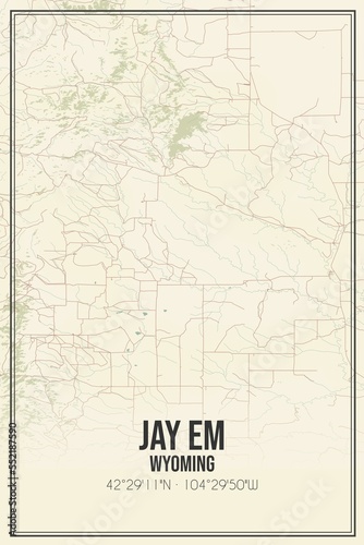 Fototapeta Naklejka Na Ścianę i Meble -  Retro US city map of Jay Em, Wyoming. Vintage street map.
