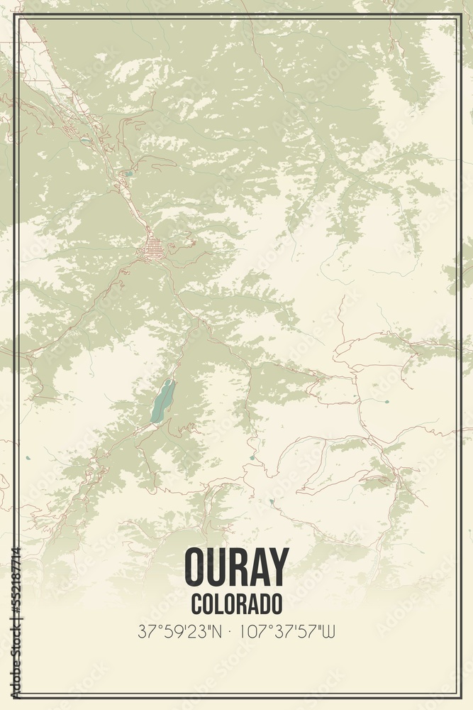 Retro US city map of Ouray, Colorado. Vintage street map.