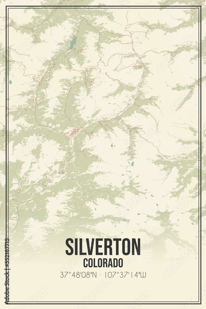 Retro US city map of Silverton, Colorado. Vintage street map.