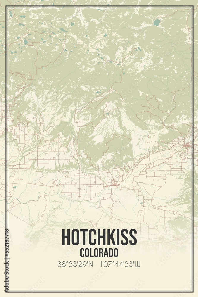 Retro US city map of Hotchkiss, Colorado. Vintage street map. Stock