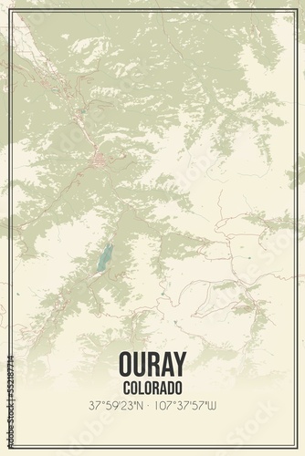 Retro US city map of Ouray, Colorado. Vintage street map. photo