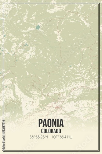 Retro US city map of Paonia, Colorado. Vintage street map. photo