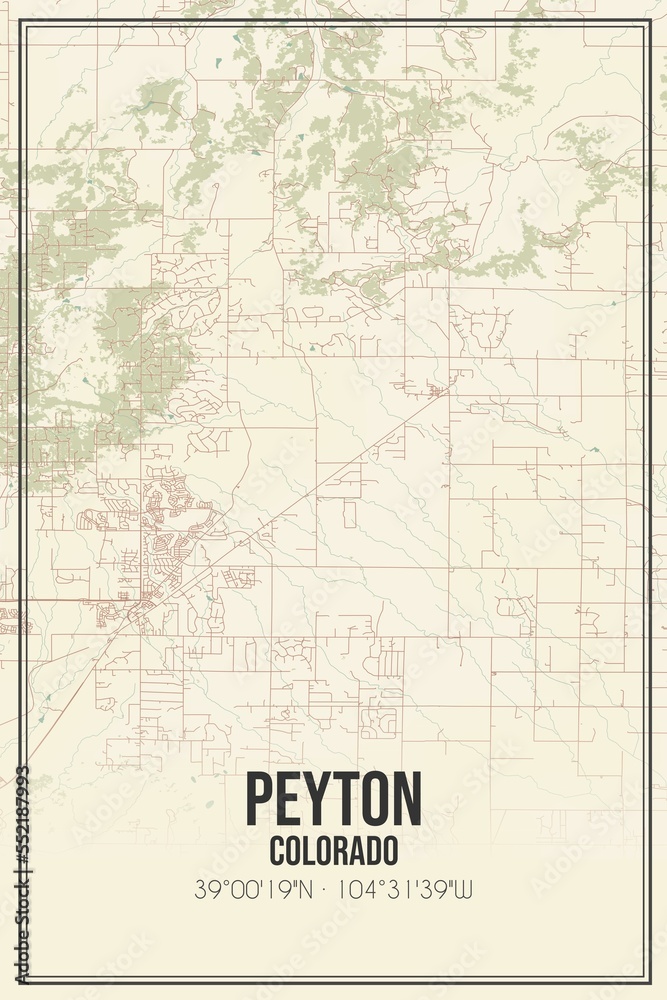 Fototapeta premium Retro US city map of Peyton, Colorado. Vintage street map.