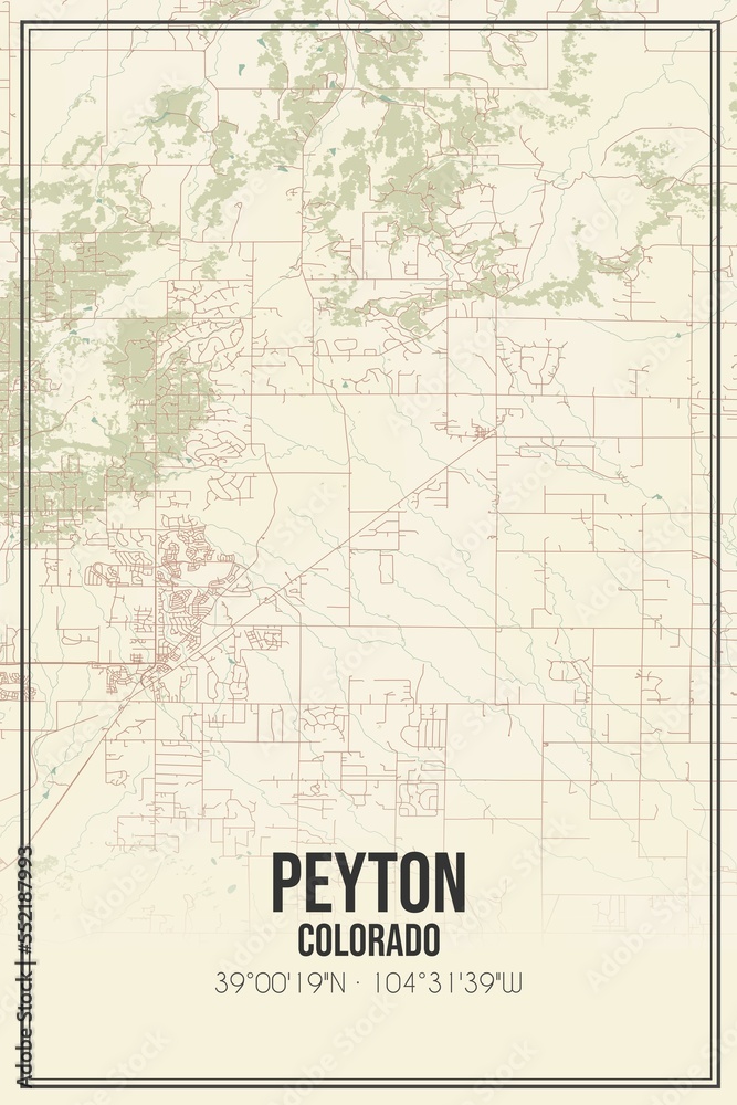 Retro US city map of Peyton, Colorado. Vintage street map.