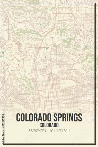 Retro US city map of Colorado Springs, Colorado. Vintage street map. © Rezona