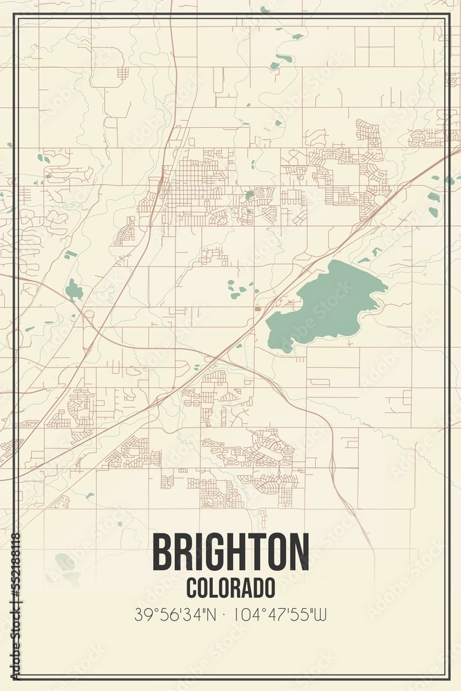 Retro US city map of Brighton, Colorado. Vintage street map.