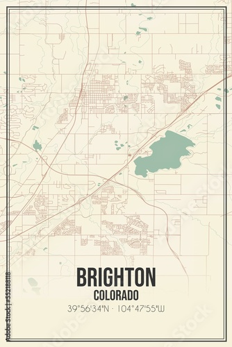 Retro US city map of Brighton  Colorado. Vintage street map.