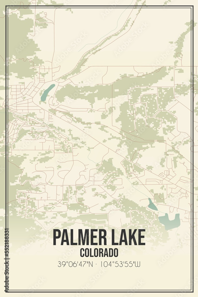 Retro US city map of Palmer Lake, Colorado. Vintage street map.