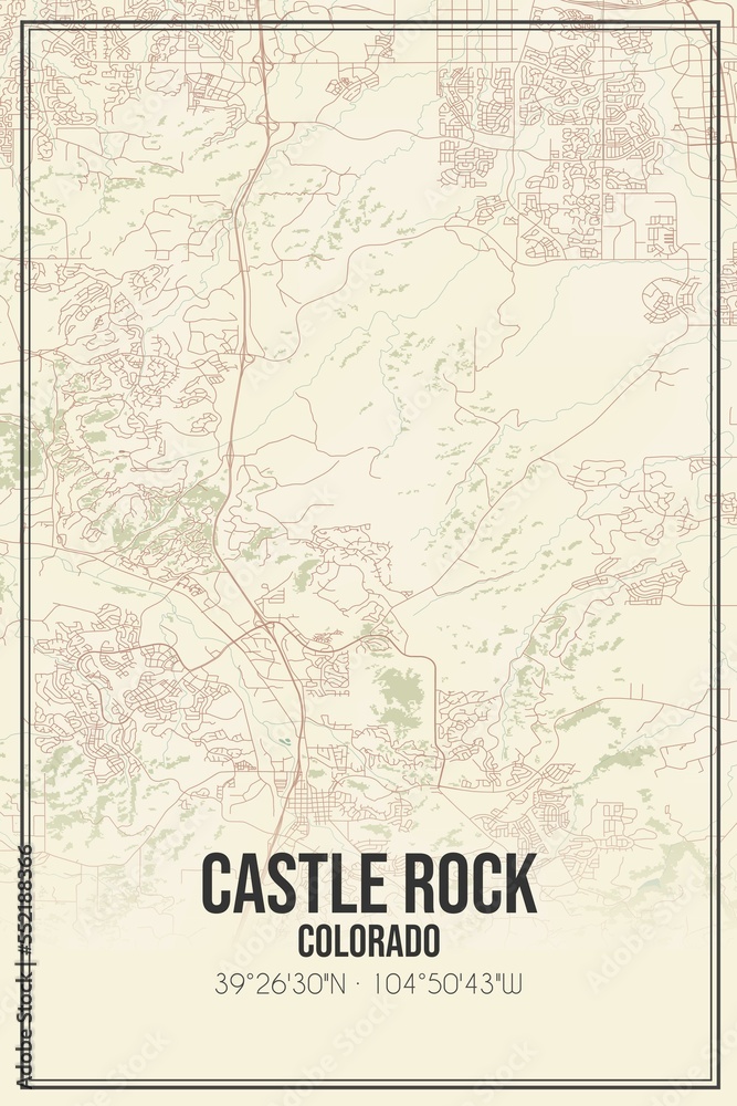 Fototapeta premium Retro US city map of Castle Rock, Colorado. Vintage street map.