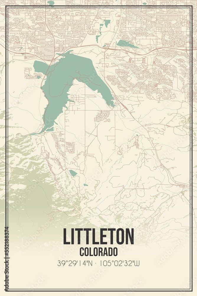 Retro US city map of Littleton, Colorado. Vintage street map.
