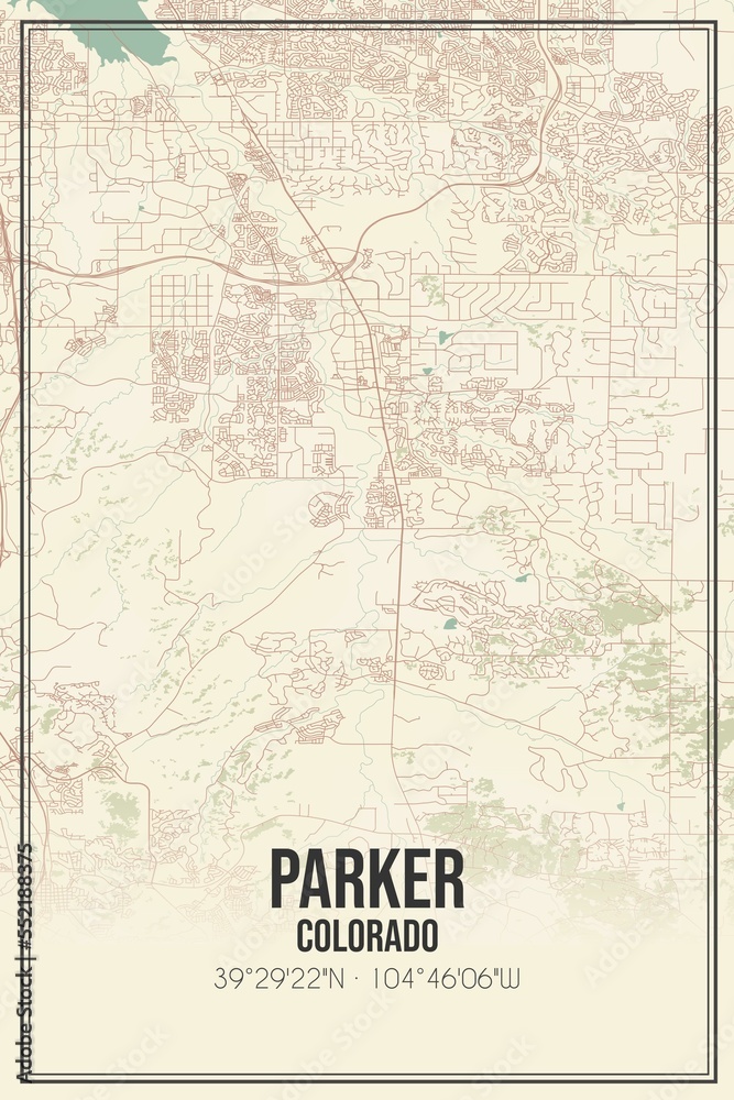 Fototapeta premium Retro US city map of Parker, Colorado. Vintage street map.